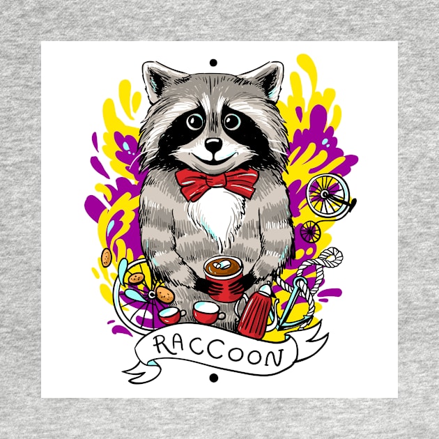 beautiful-cartoon-poster-raccoon-drinks-black-tea by zwestshops